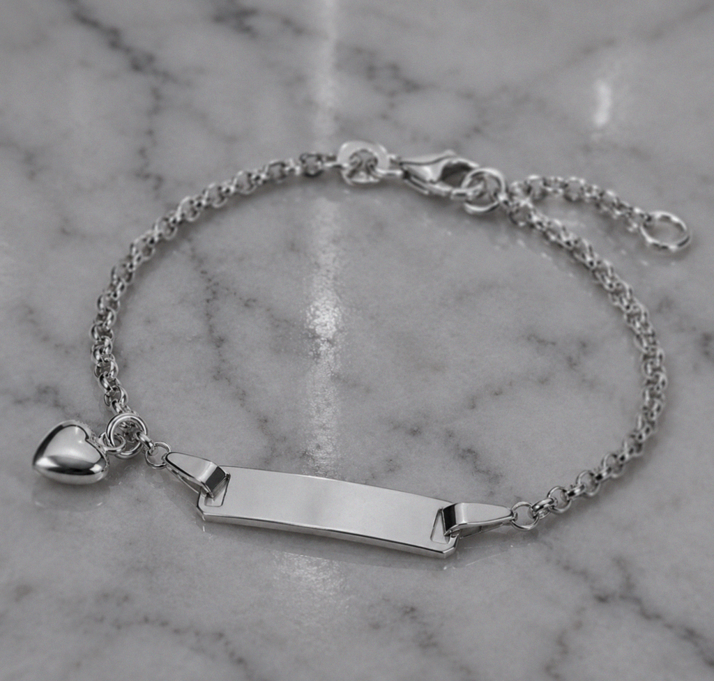Sterling Silver Heart Charm ID Bracelet 17cm