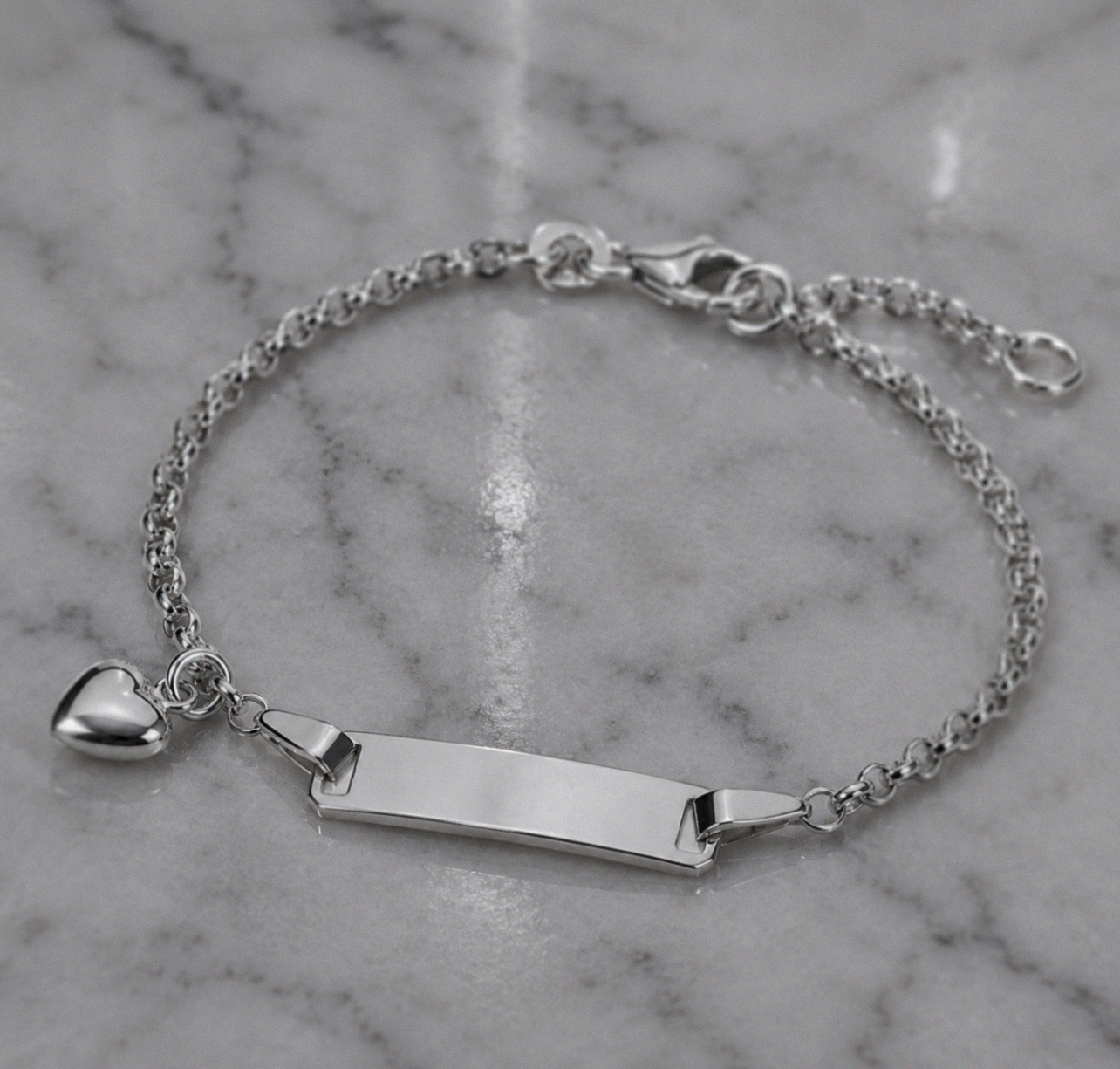 Sterling Silver Heart Charm ID Bracelet 17cm