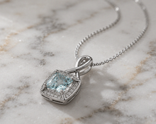 9ct White Gold Aquamarine & Diamond Twist Pendant with Diamond-Cut Curb Chain