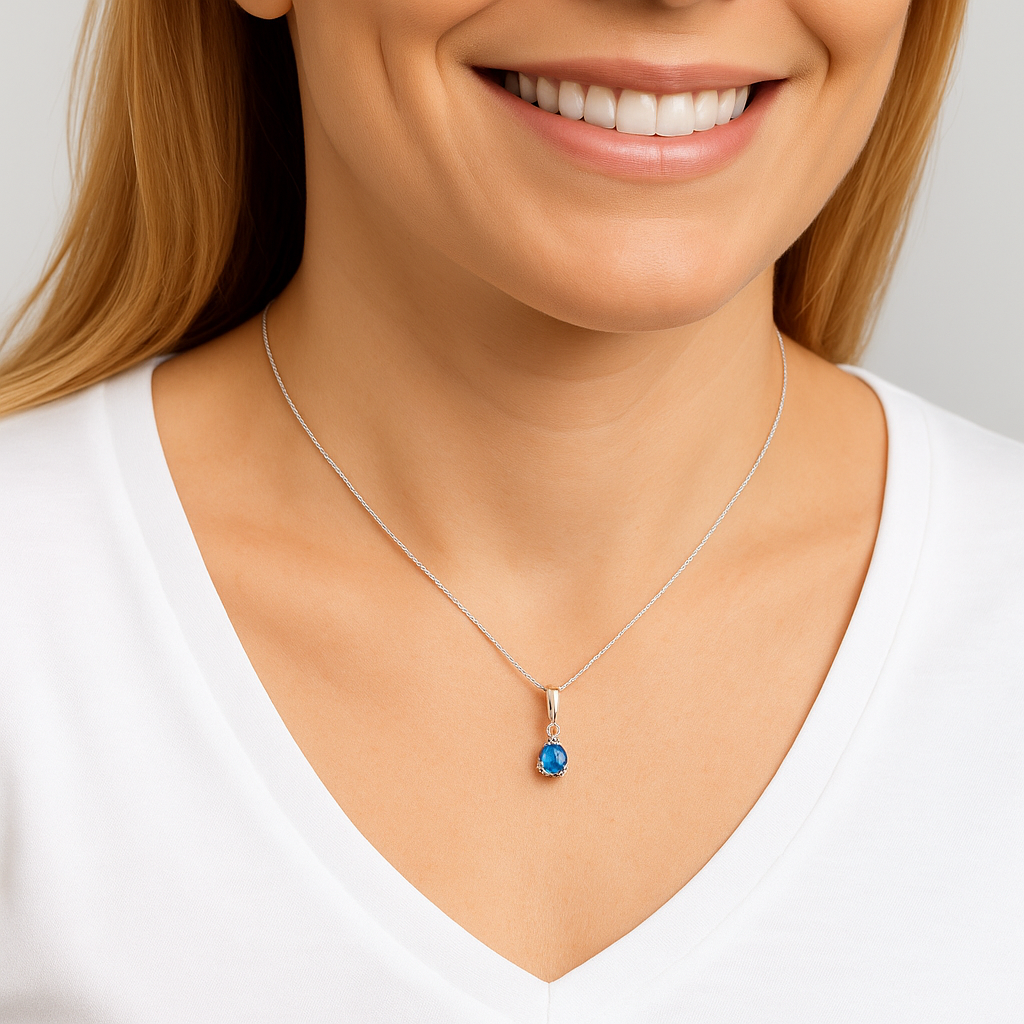 Blue Topaz & Diamond Twist Pendant on 9ct Gold Venetian Chain. PRE ORDER