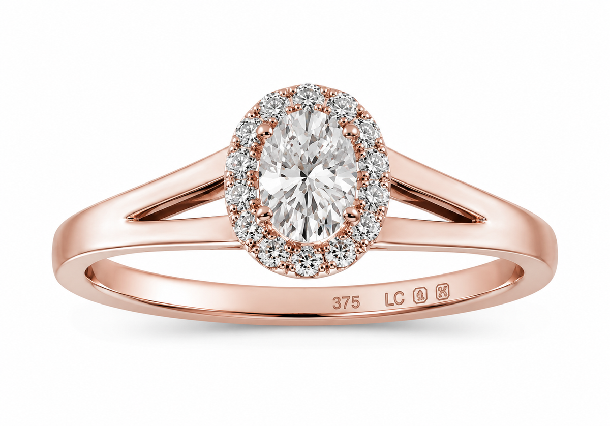 9ct Rose Gold 0.47ct Oval Halo Diamond Engagement Ring