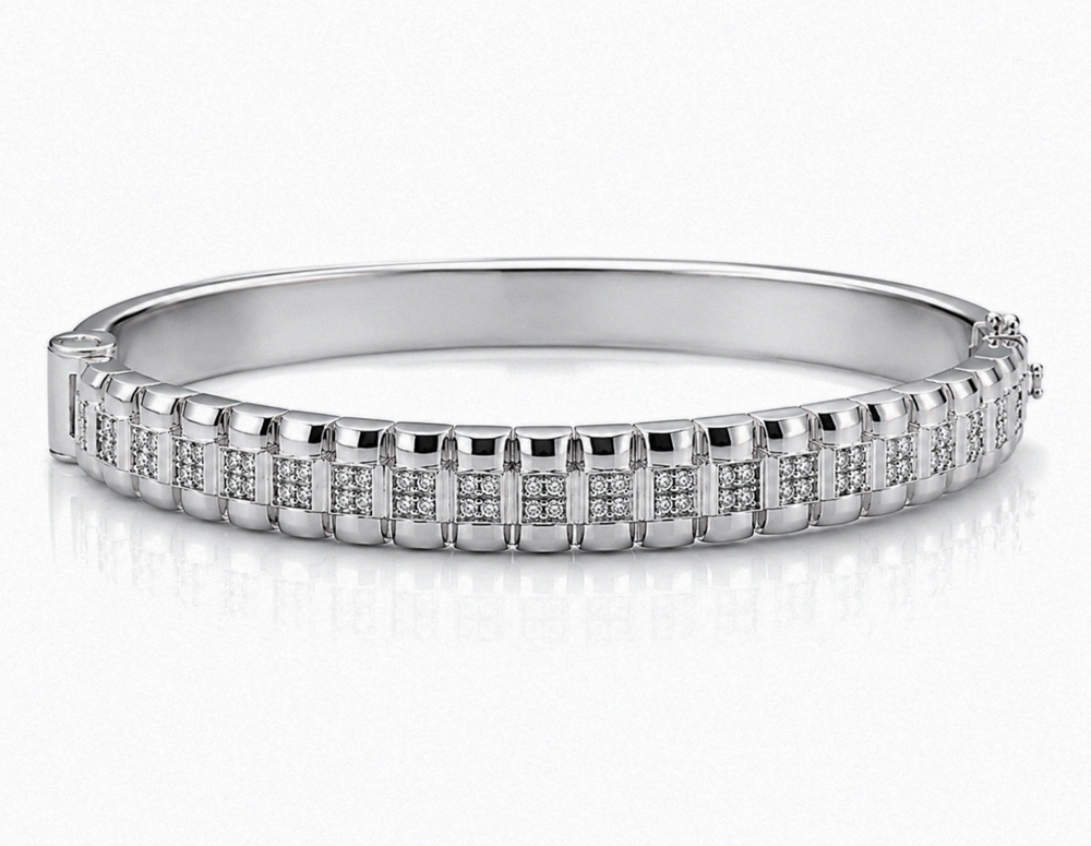 Ladies' Silver Cubic Zirconia Watch-Link Bangle