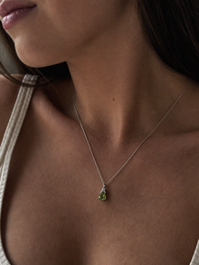 9ct White Gold Trillion Peridot & White Topaz Pendant – 46cm Curb Chain