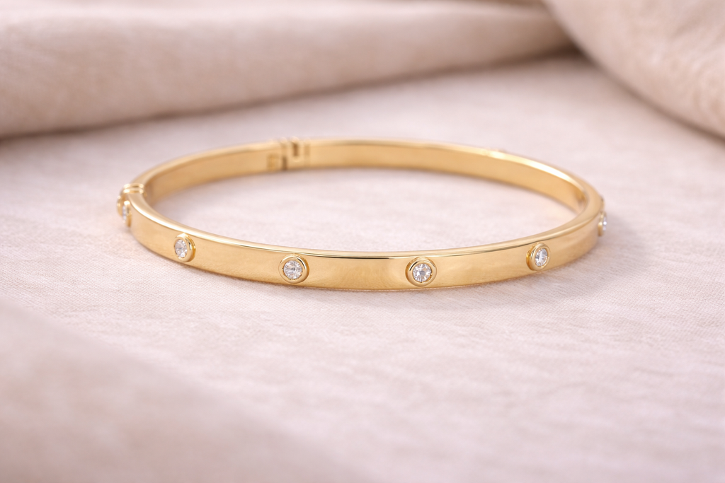 9ct Yellow Gold CZ Set Hinged Bangle