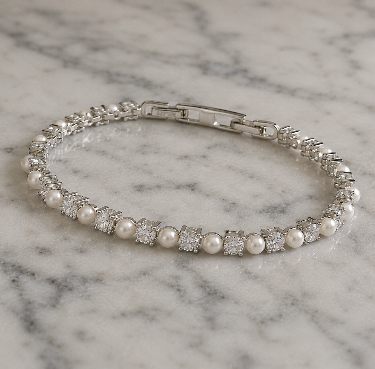 Diamonfire Sterling Silver Pearl and Zirconia Tennis Bracelet