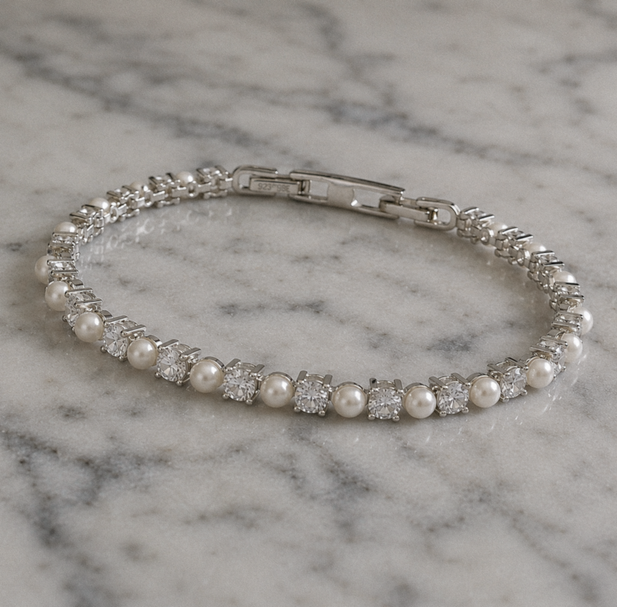 Diamonfire Sterling Silver Pearl and Zirconia Tennis Bracelet