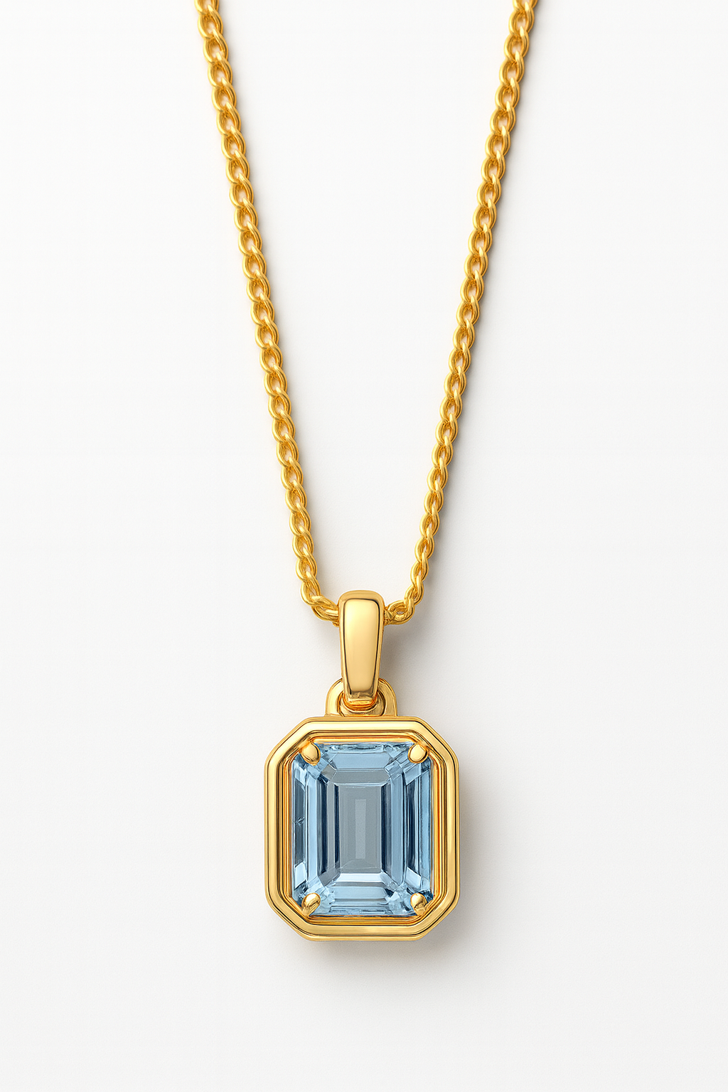 Elongated Aquamarine Pendant in 9ct Gold Curb Chain. PRE ORDER.