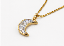 9ct Yellow Gold Diamond Crescent Moon Necklace