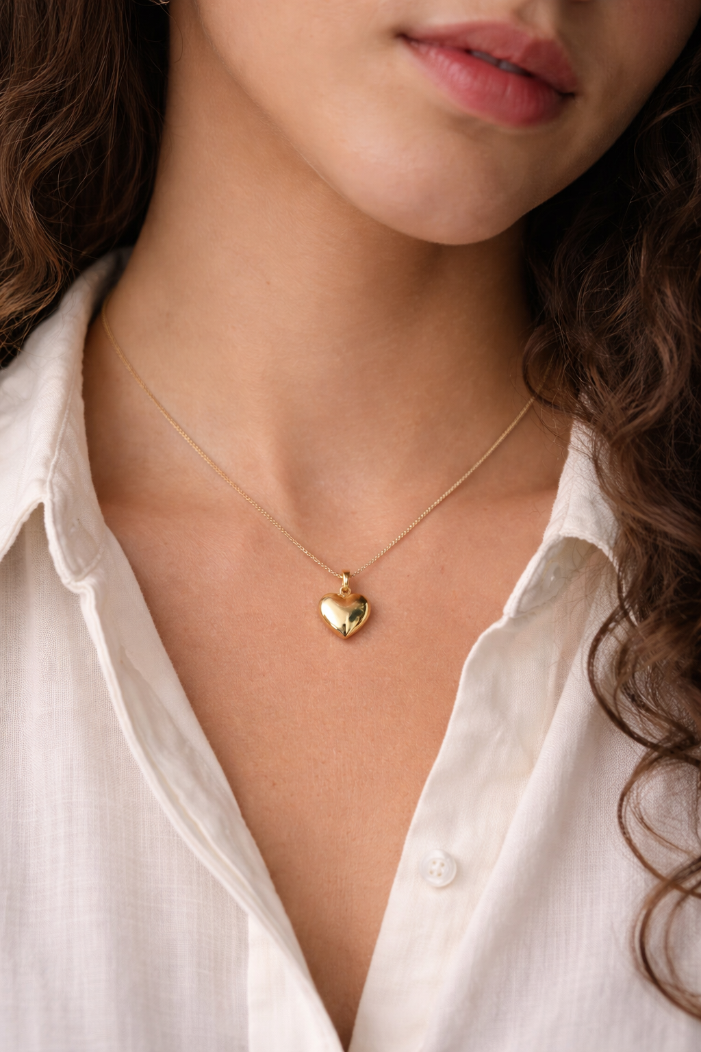 9ct Yellow Gold Small Heart Pendant Necklace – 46cm Curb Chain