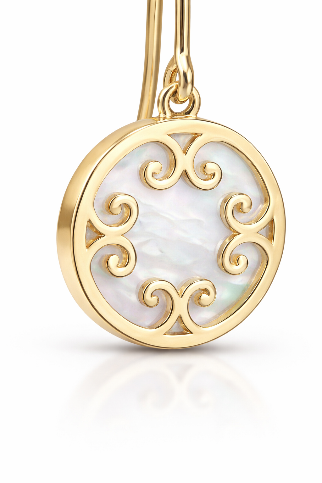 9ct Yellow Gold Mother of Pearl Swirl Drop Earrings