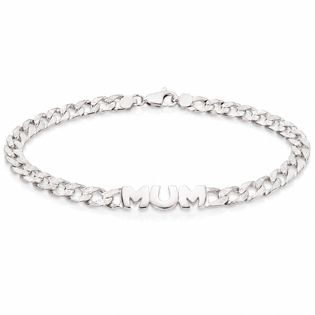 Silver Engraved MUM Curb Bracelet