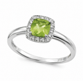 9ct White Gold Cushion-Cut Peridot & Diamond Halo Ring