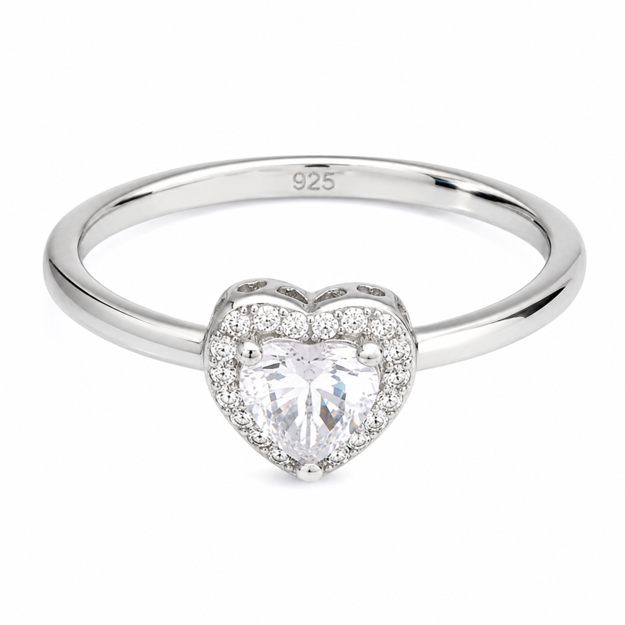 Sterling Silver Cubic Zirconia Heart Halo Ring