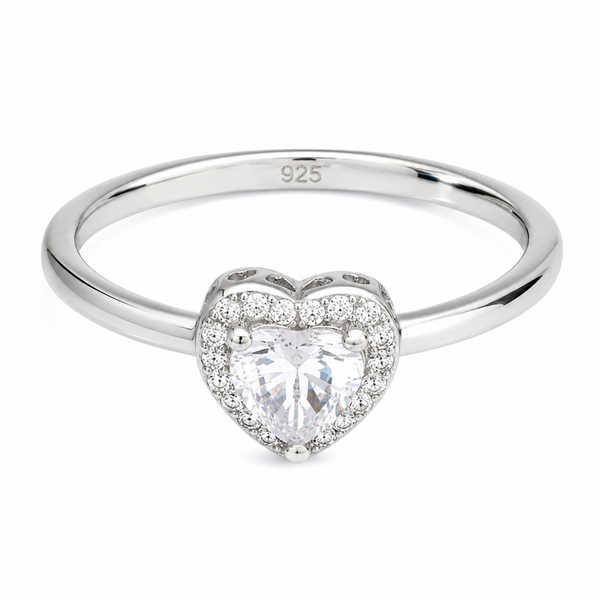 Sterling Silver Cubic Zirconia Heart Halo Ring