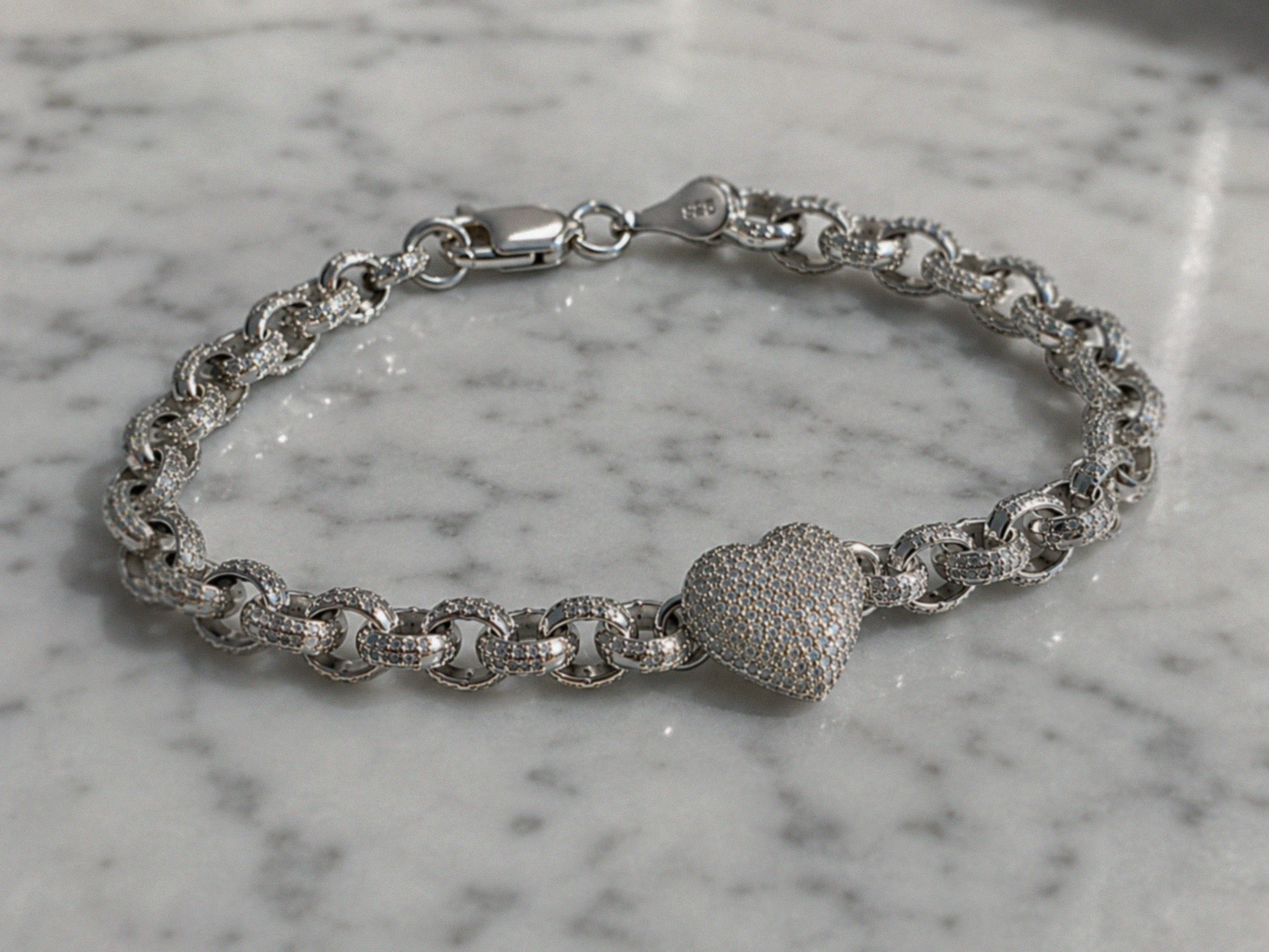 Children’s Sterling Silver Cubic Zirconia Heart Belcher Bracelet