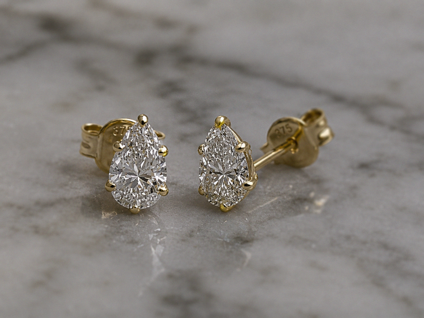 9ct Yellow Gold Pear-Cut Lab-Grown Diamond Stud Earrings – 0.50ct Total