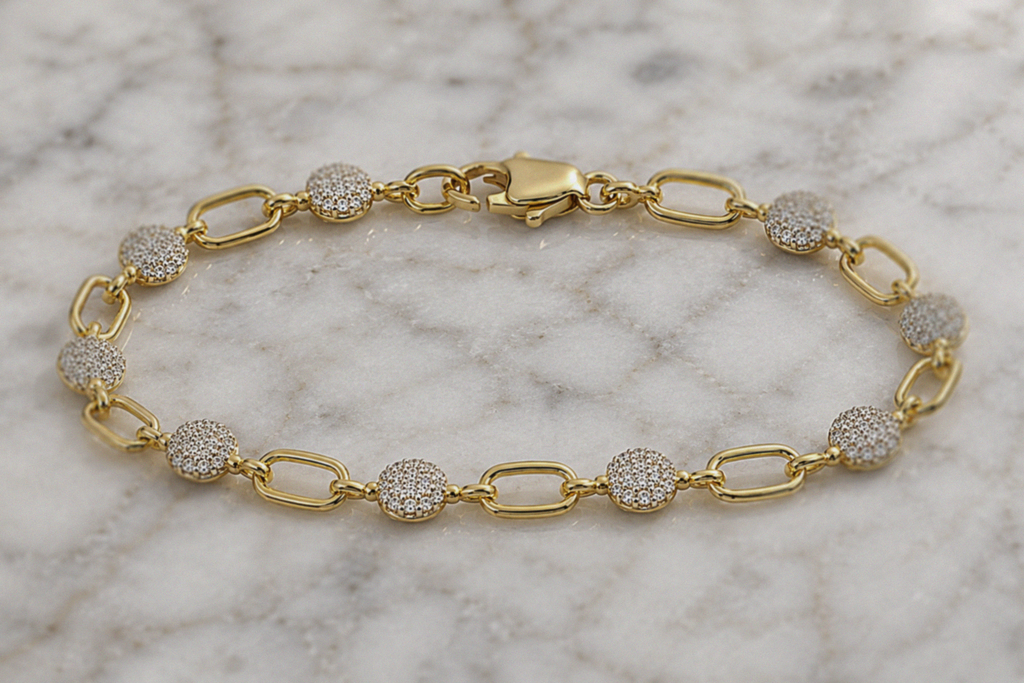 9ct Yellow Gold Cubic Zirconia Circle & Oblong Link Bracelet