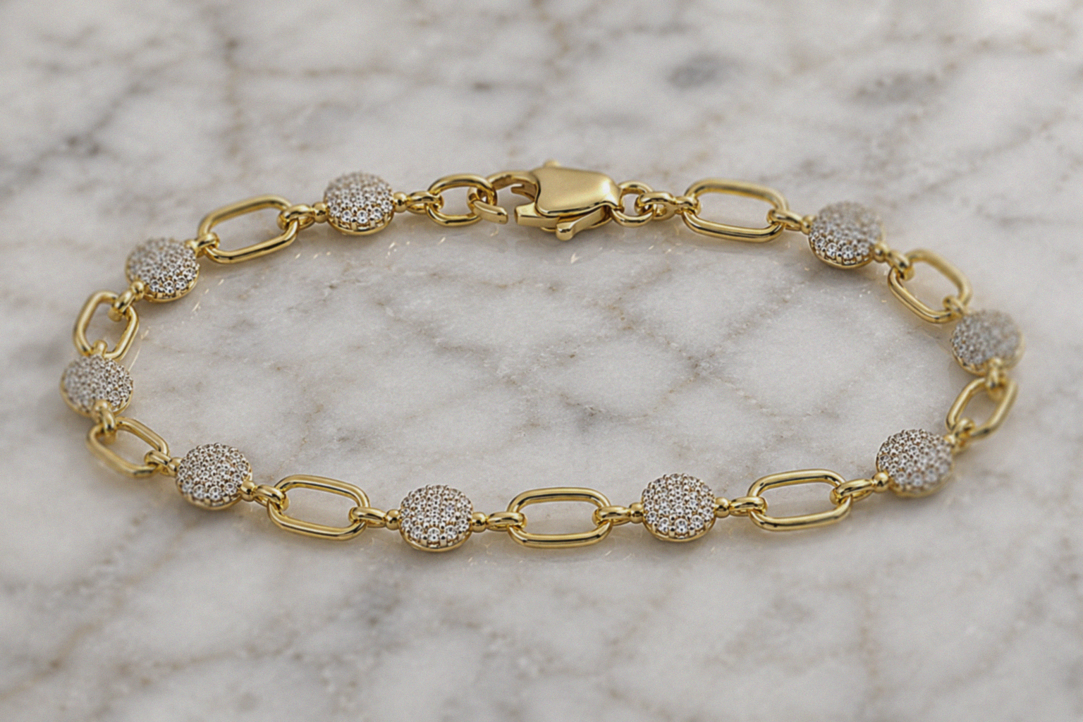 9ct Yellow Gold Cubic Zirconia Circle & Oblong Link Bracelet