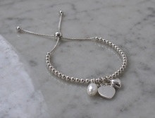Sterling silver Heart Charm Bracelet with Pearl - Engravable