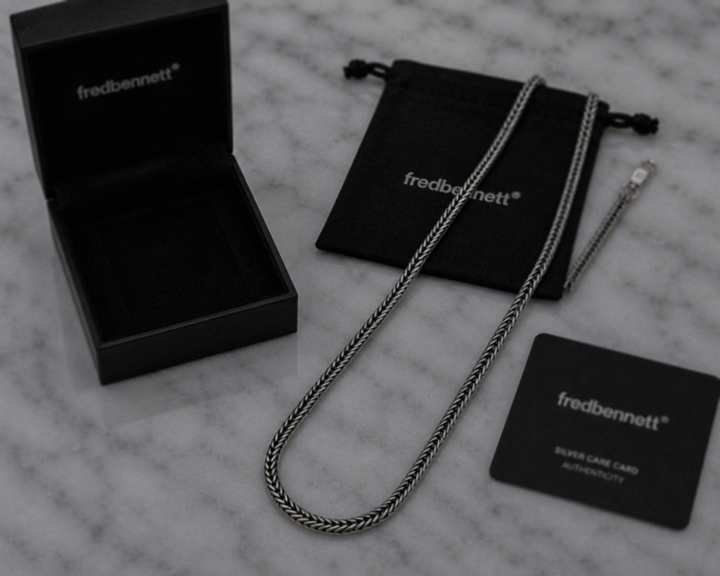 Fred Bennett Oxidised Sterling Silver Foxtail Chain