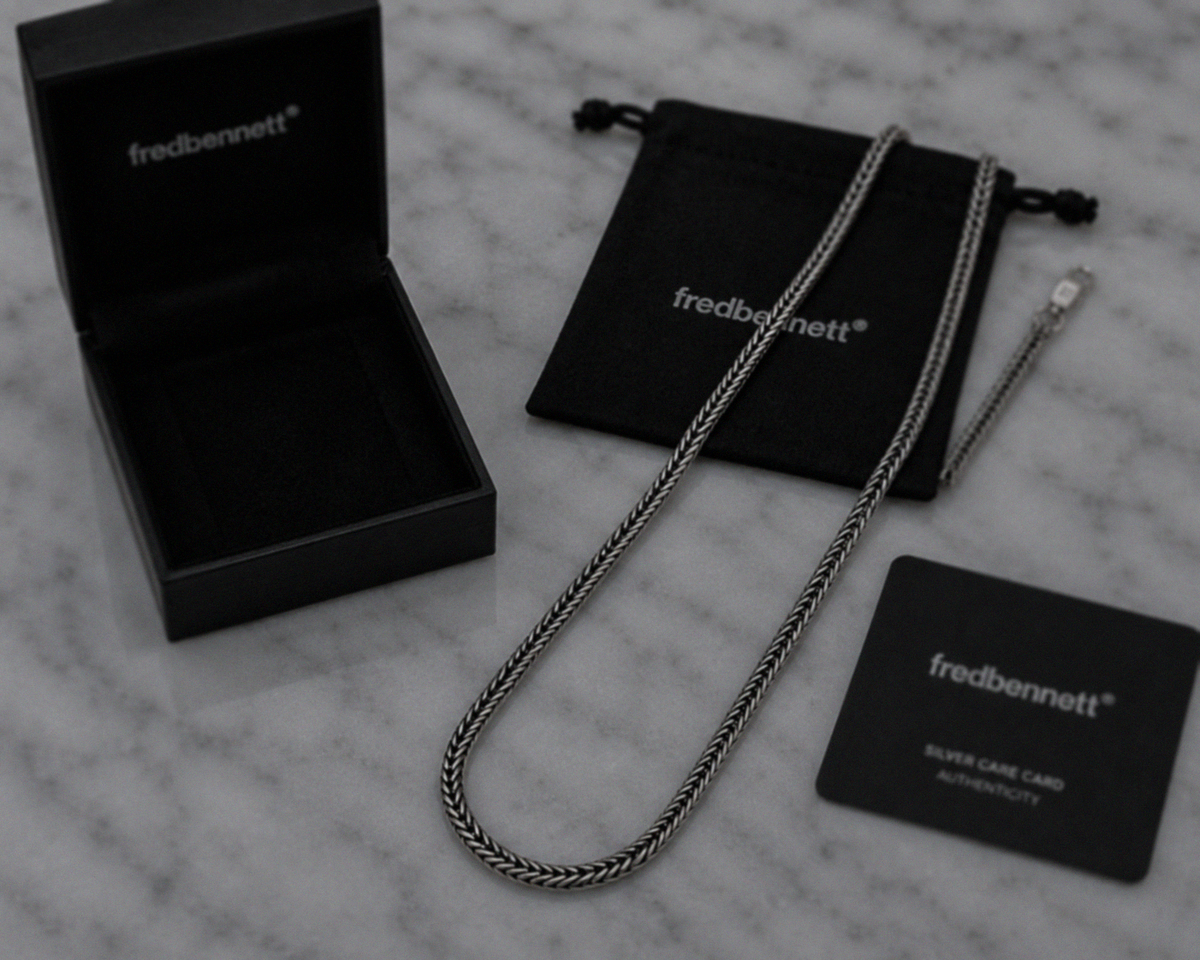 Fred Bennett Oxidised Sterling Silver Foxtail Chain