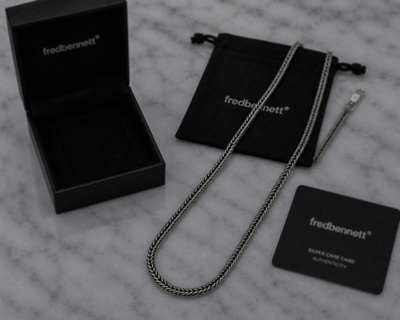 Fred Bennett Oxidised Sterling Silver Foxtail Chain