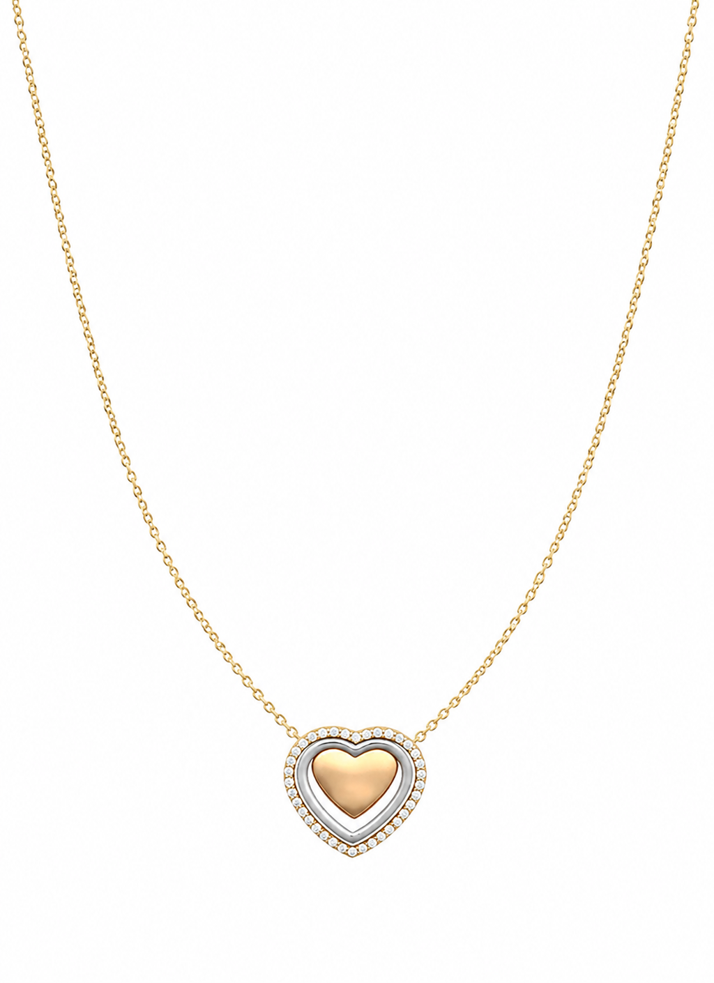 9ct Two-Tone Gold Cubic Zirconia Triple Heart Necklace 16–17 Inch