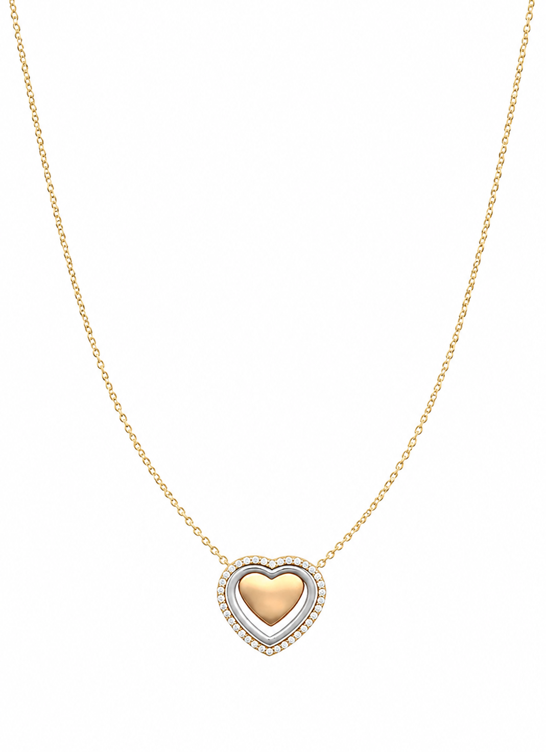 9ct Two-Tone Gold Cubic Zirconia Triple Heart Necklace 16–17 Inch