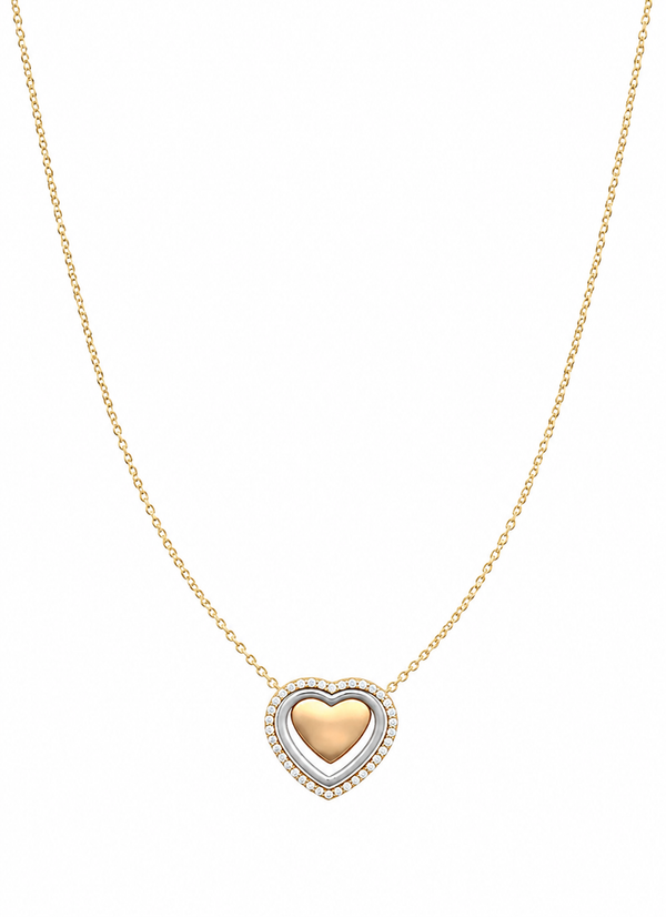 9ct Two-Tone Gold Cubic Zirconia Triple Heart Necklace 16–17 Inch