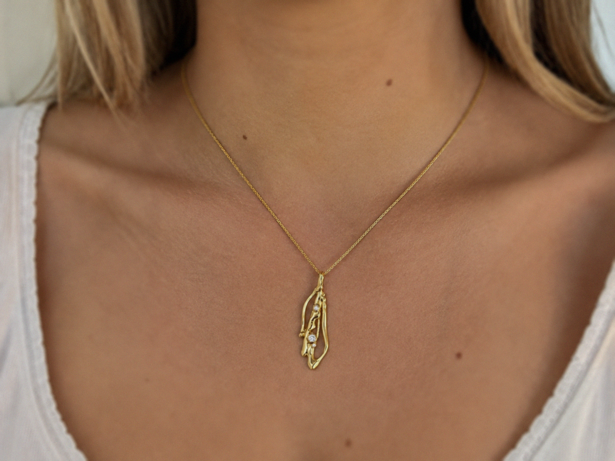 Banyan 18ct Gold Vermeil Lab-Grown Diamond Organic Pendant Necklace