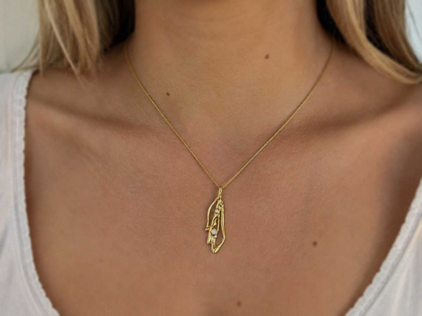 Banyan 18ct Gold Vermeil Lab-Grown Diamond Organic Pendant Necklace