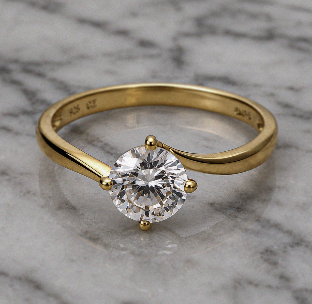 Sterling Silver Yellow Gold Plated Cubic Zirconia Solitaire Ring