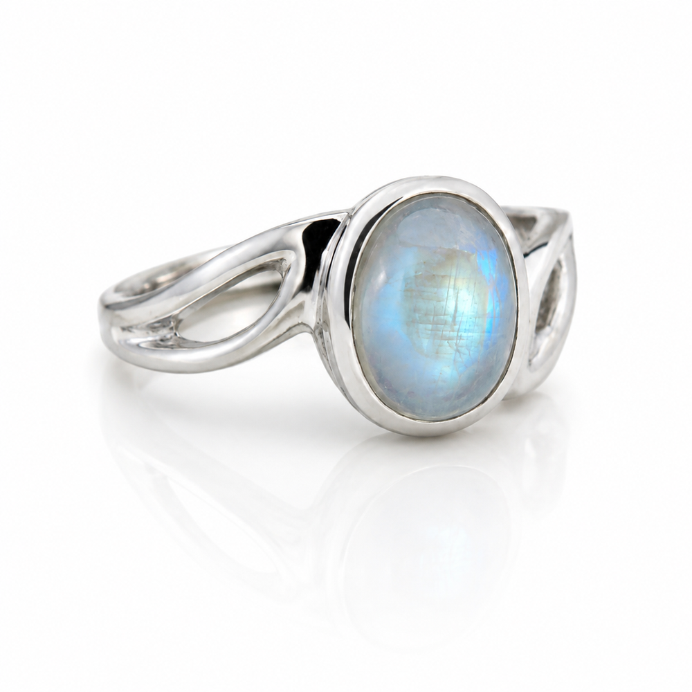 Banyan Sterling Silver Rainbow Moonstone Wave Ring