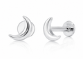 Sterling Silver Crescent Moon Labret Stud Earrings – Pair