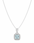 9ct White Gold Aquamarine & Diamond Twist Pendant with Diamond-Cut Curb Chain