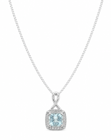 9ct White Gold Aquamarine & Diamond Twist Pendant with Diamond-Cut Curb Chain