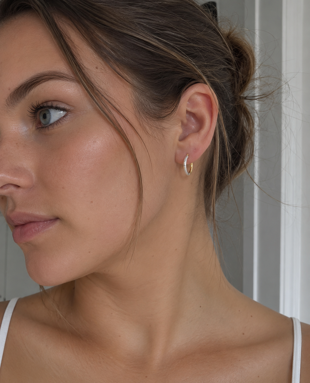 14ct Yellow & White Gold Two-Tone Hoop Earrings 15mm