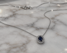 Blue Sapphire & Diamond Cluster Pendant in 9ct White Gold