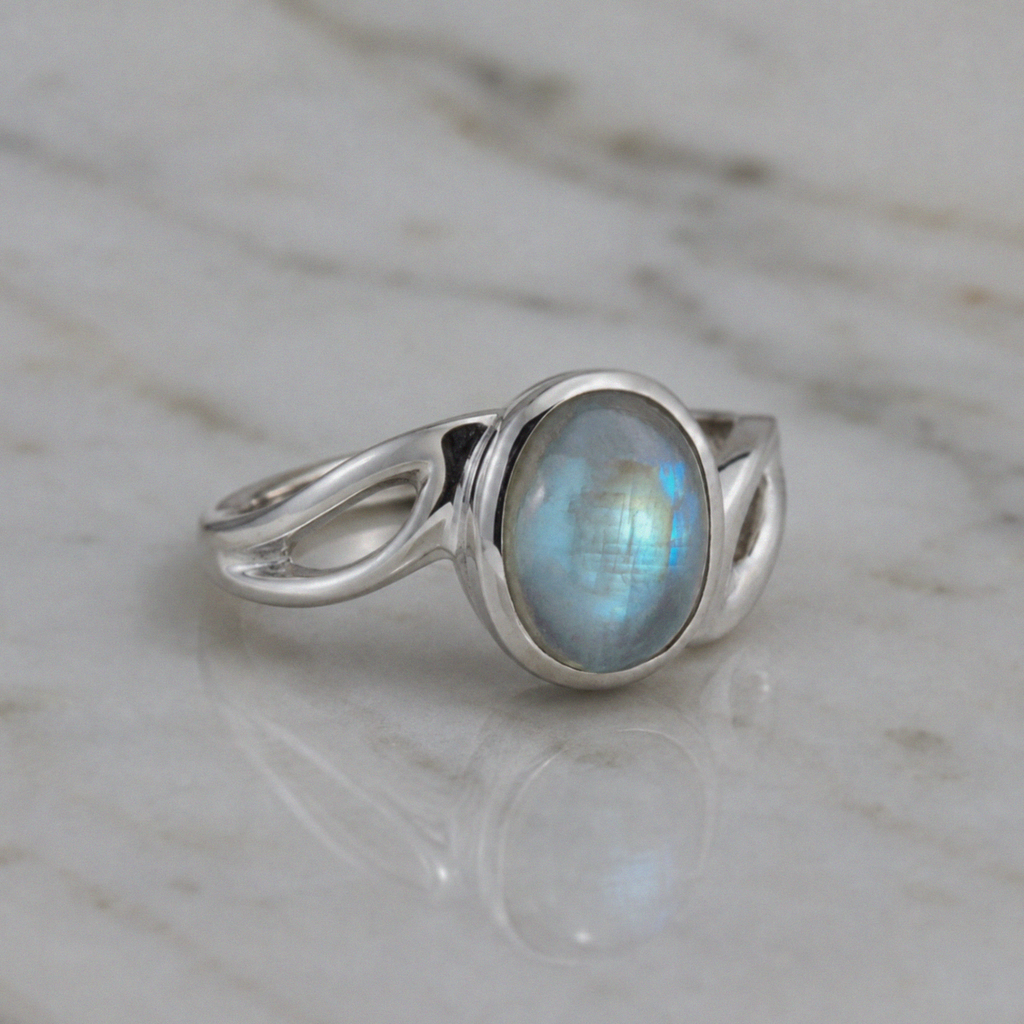 Banyan Sterling Silver Rainbow Moonstone Wave Ring