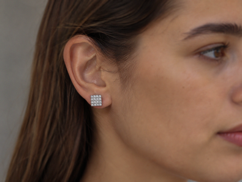 Silver Cubic Zirconia Square Stud Earrings