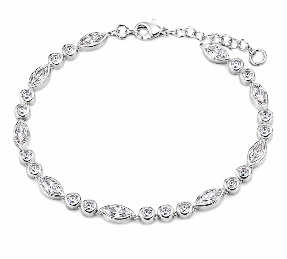 Sterling Silver Marquise Cubic Zirconia Bracelet