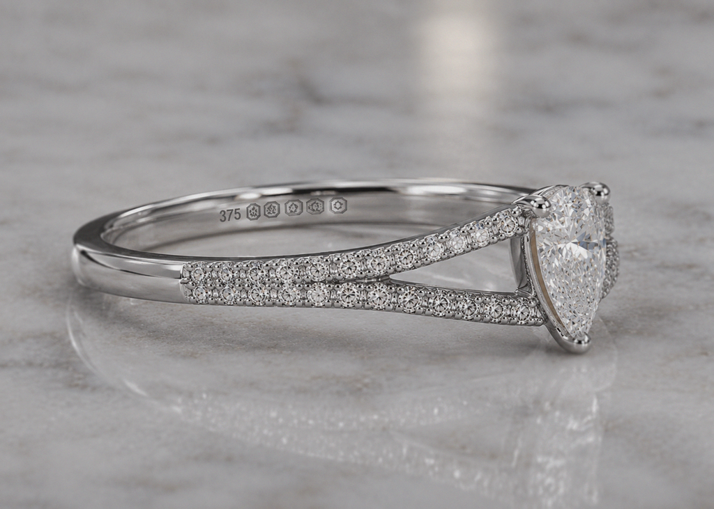 9ct White Gold 0.45ct Pear-Cut Split-Shoulder Diamond Engagement Ring