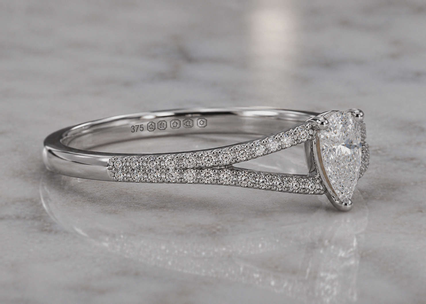 9ct White Gold 0.45ct Pear-Cut Split-Shoulder Diamond Engagement Ring
