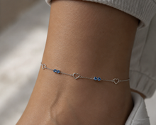Sterling Silver Blue Crystal and Heart Anklet
