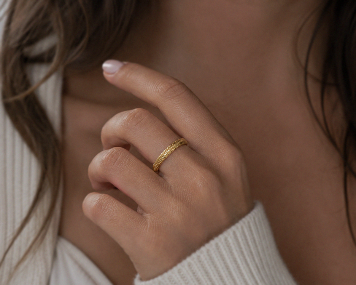 Laura Ashley Gold Plated Silver Basket Weave Band Ring