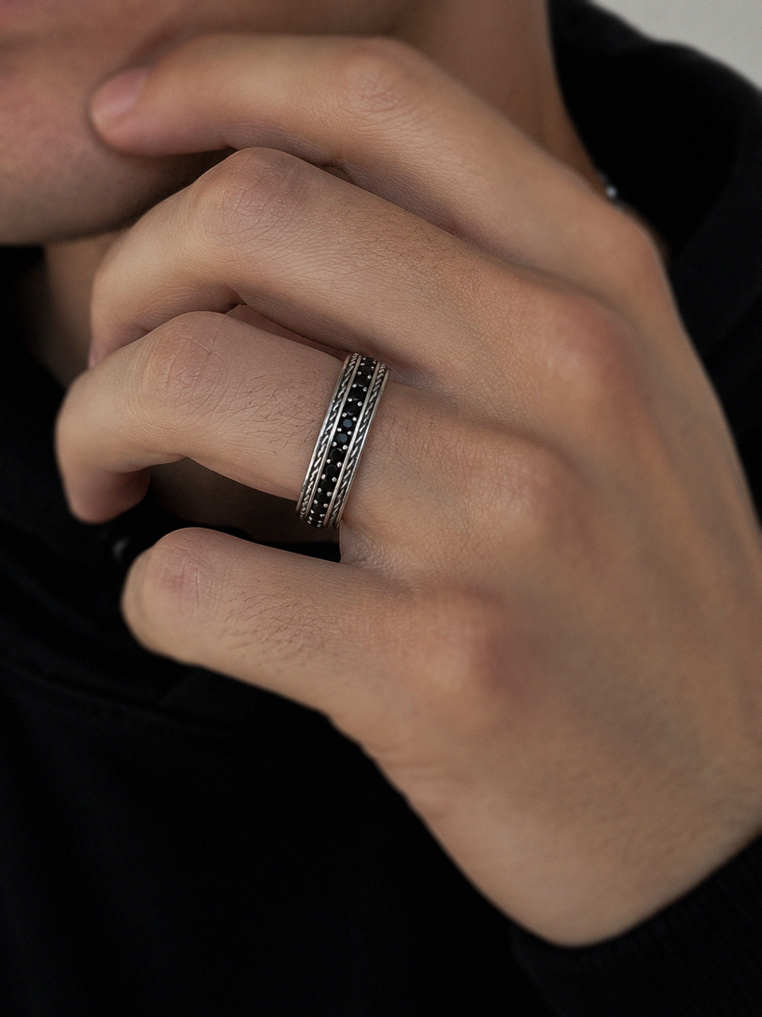 Sterling Silver Black Cubic Zirconia Woven Band Ring