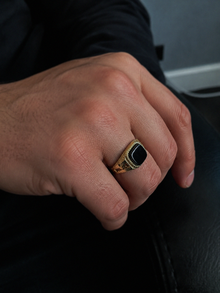9ct Yellow Gold Cushion-Cut Black Onyx Signet Ring – Classic Gents Statement