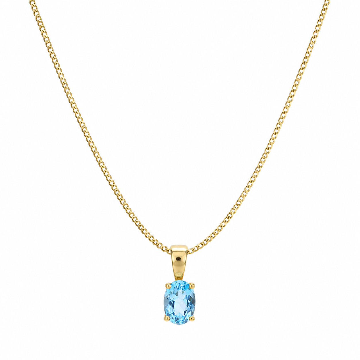 9ct Yellow Gold Swiss Blue Topaz Oval Pendant Necklace