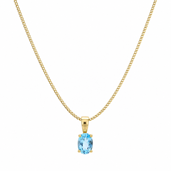 9ct Yellow Gold Swiss Blue Topaz Oval Pendant Necklace
