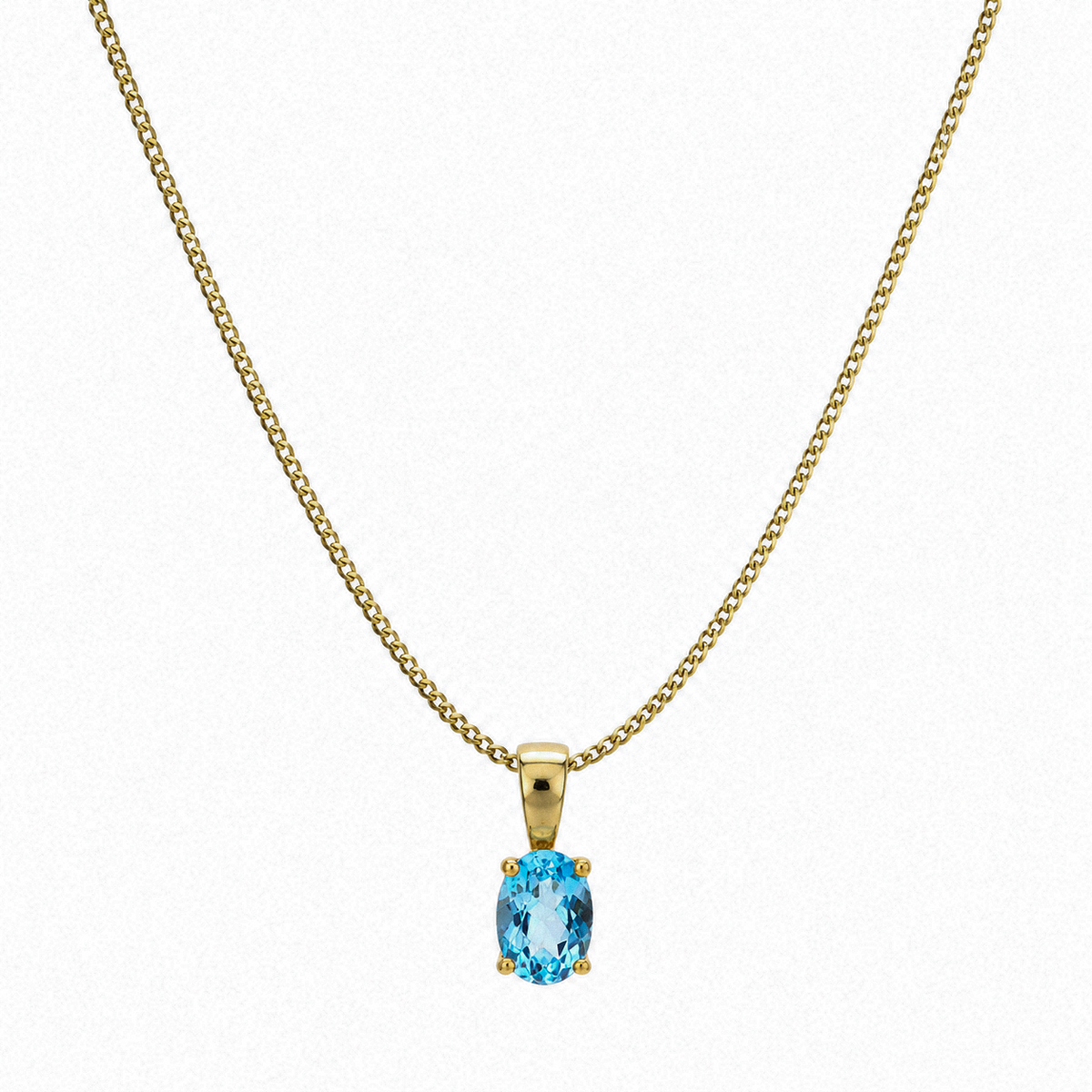 9ct Yellow Gold Swiss Blue Topaz Oval Pendant Necklace